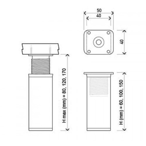 Ніжка алюмінієва регульована квадратна 40x40 Хром Н-60 - TB07.6307.18.001