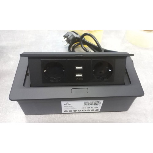 Прямокутний подовжувач 2x schuko 2 x USB 2,1A чорний Elektrima Kwadro Rejs - TR19.0004.08.061