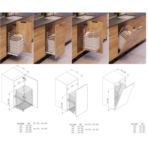 Карго REJS кошик міні для білизни на фасад 300мм білий VM (без напрямних) - WE29.0147.01.003