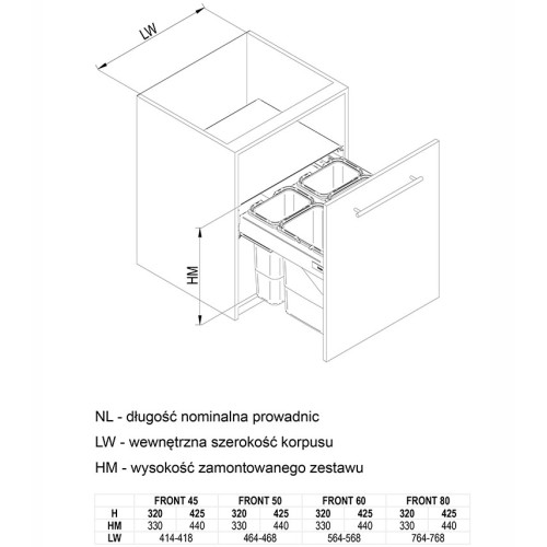 Мусорное ведро Rejs SEGREGO секция: 500 Серый Н=320 (464x480x330) 2x15L - WE28.4036.01.549
