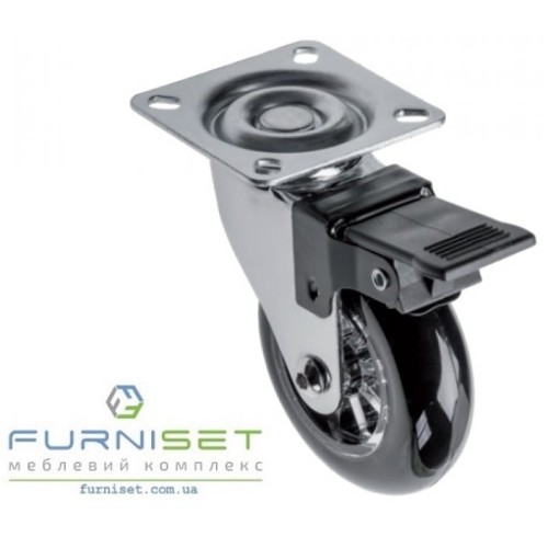 Ролик GTV Brazylia ЧЕРНЫЙ с площадкой, со стопором d-75, Н-90 мм - KM-RD-75-CF-20