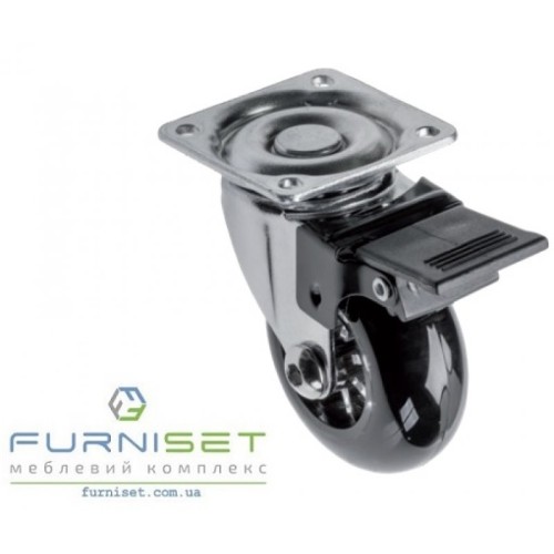 Ролик GTV Brazylia ЧЕРНЫЙ с площадкой, со стопором d-50, Н-65 мм - KM-RD-50-CF-20