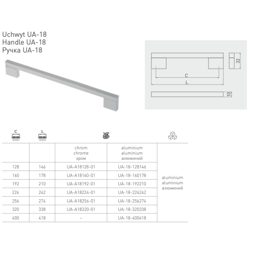 Ручка UA-18 224 мм Алюміній - ru-18-224242