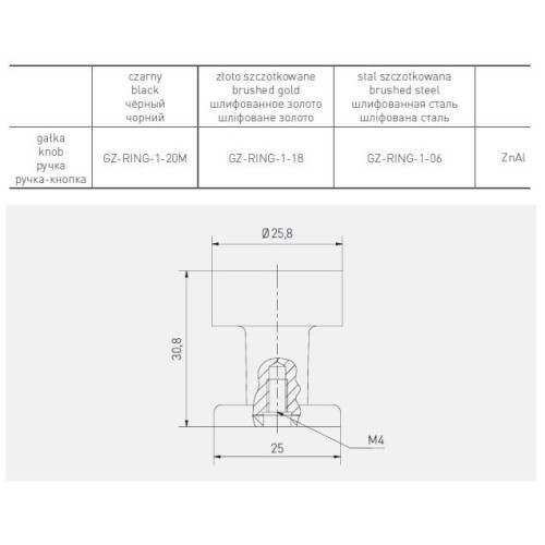 Ручка меблева RING чорний матовий кнопка - GZ-RING-1-20M