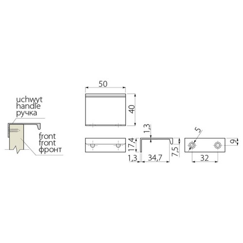 Ручка мебельная торцевая HEXI золото браш L= 32мм - UA-HEXI-18