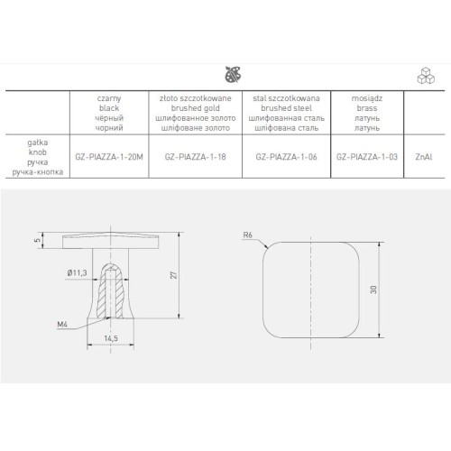 Ручка меблева кнопка PIAZZA Чорний матовий - GZ-PIAZZA-1-20M