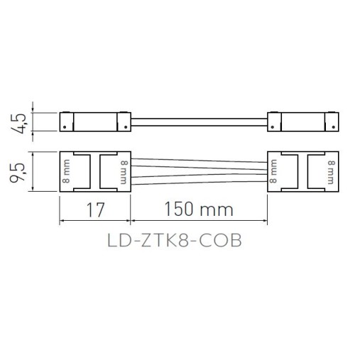 Конектор GTV З'єднувач до світлодіодної стрічки COB, (стрічка-стрічка) провід 150 мм - LD-ZTK8-COB