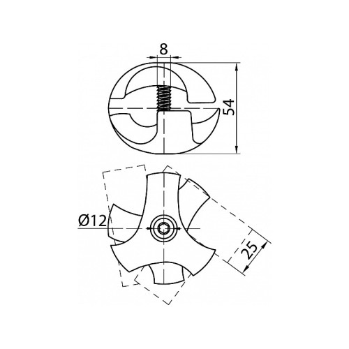 R-2DX/25 Потрійне праве кріплення для труби D-25 мм, хромоване, метал - 996