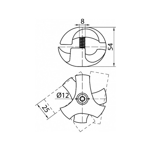 R-2SX/25 Потрійне ліве кріплення для труби D-25 мм, хром - 997
