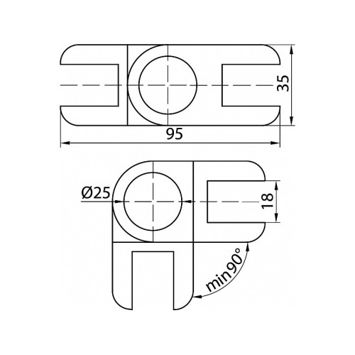 З'єднання R-52 для скла та плити регульоване хром, діаметр труби 25 мм, висота 35 мм, довжина 95 мм - 995