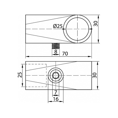 R-42M/25 Хромоване кінцеве з'єднання для труби D-25 мм, довжина 70 мм, метал - 344
