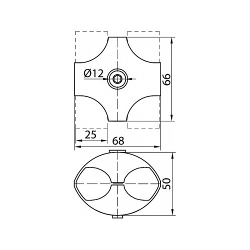 R-4 Паралельне з'єднання "2" для труби D-25 мм, хром, 68 мм, метал - 998