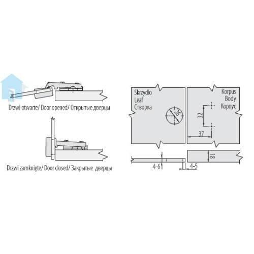 Петля GTV вкладна міні + опорна планка - ZP-CIG-07UZE