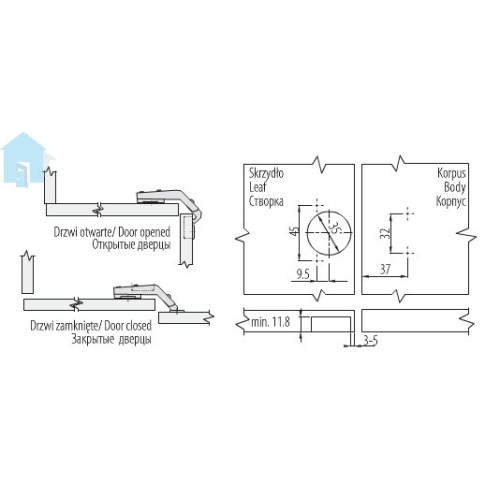 Петля GTV 135гр + опорна планка - zp-kt135h2be