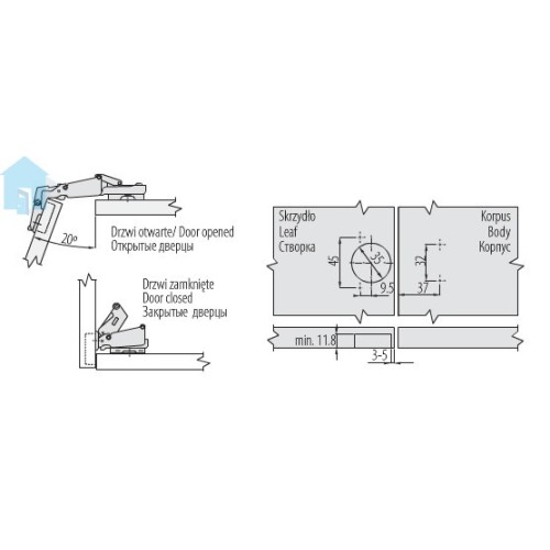 Петля GTV 165гр + опорна планка - zp-kt165h2be