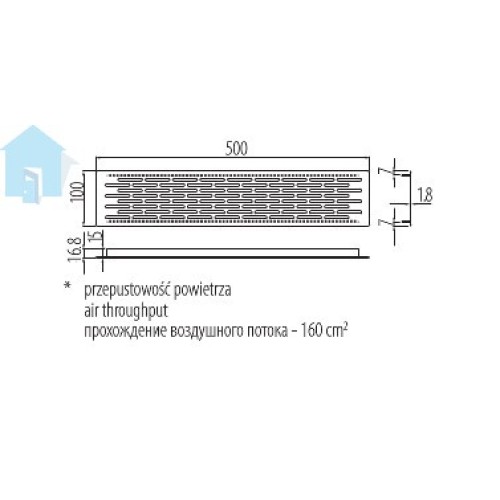 Вентиляційна решітка, сталь, 100х500 мм - kk-d50100-06