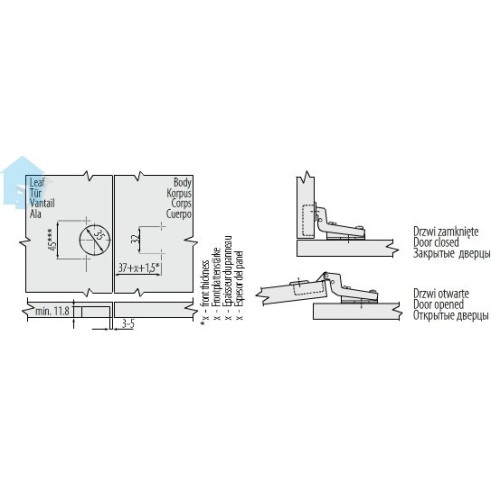 Петля GTV вкладна з опорною планкою - zp-bicn070be