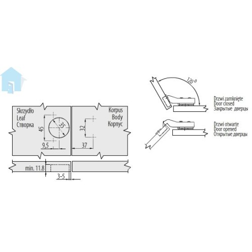 Петля GTV 30гр гідравлічна + опорна планка - ZM-HCKT30-BE-S