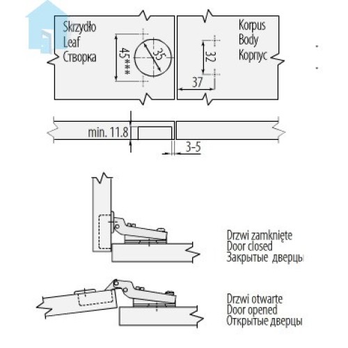 Петля GTV напівнакладна з опорною планкою - zp-bicn080be