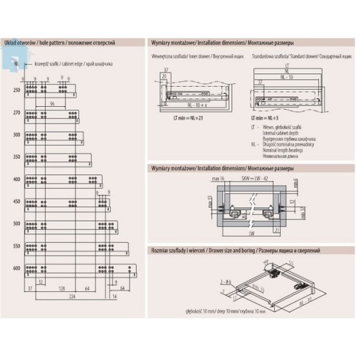 Комплект Modern slide скрытого монтажа полного выдвижения с доводчиком 400 мм - PB-0SHX-400-A