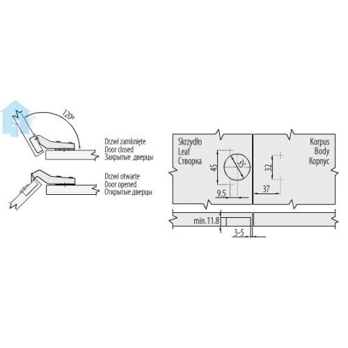 Петля GTV 30гр + опорна планка Н = 2DP - zp-kt30h2-be