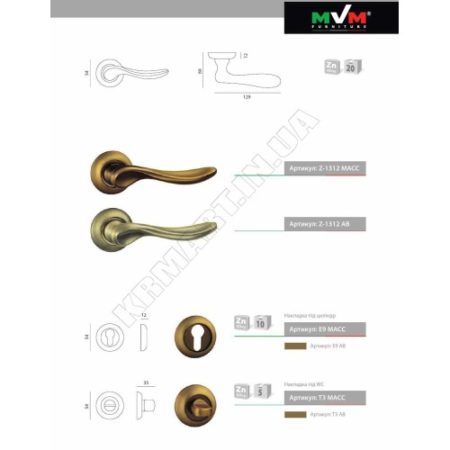 Z-1312 AB ручка для дверей на розетке старая бронза - Z-1312 AB