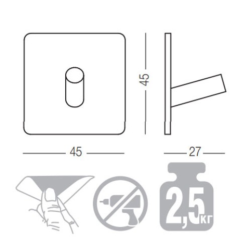 Крючок самоклеящийся MVM из нержавеющей стали AISI 304 черный 45х27 мм универсальный