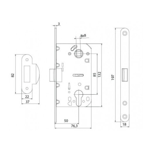 P-2056C AB механізм для дверей під циліндр стара бронза - p-2056c_ab