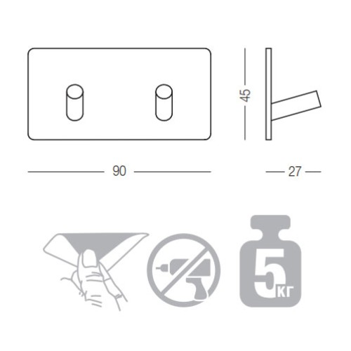 Гачок клейкий HSS-503/2S SS, з нержавіючої сталі матовий - HSS-503/2S SS