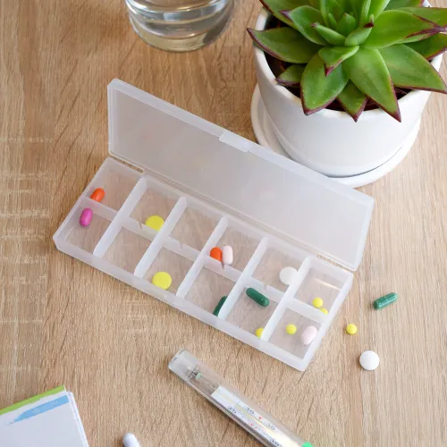 Прозорий органайзер для дрібниць на 12 відділень, прямокутна пігулка, 168х65х20 мм, ПП