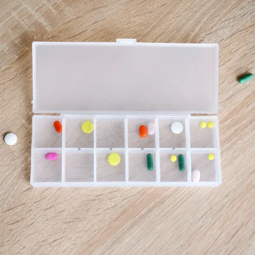 Прозорий органайзер для дрібниць на 12 відділень, прямокутна пігулка, 168х65х20 мм, ПП