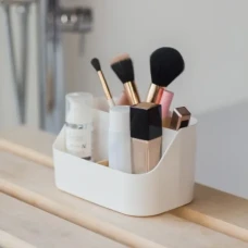 Органайзер для дрібниць MVM MY HOME, білий/дерево, 190х116х106 мм, поліпропілен та бамбук