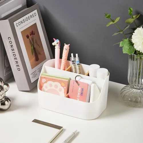 Органайзер для дрібниць MVM MY HOME, білий/дерево, 190х116х106 мм, поліпропілен та бамбук