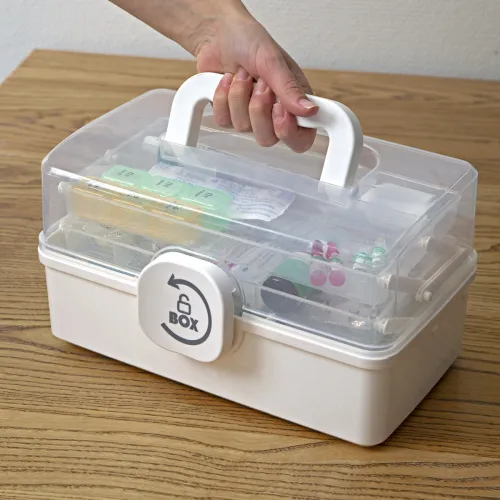 Аптечка-органайзер біла 157х290х160мм з ПП з ручкою та замком для медикаментів