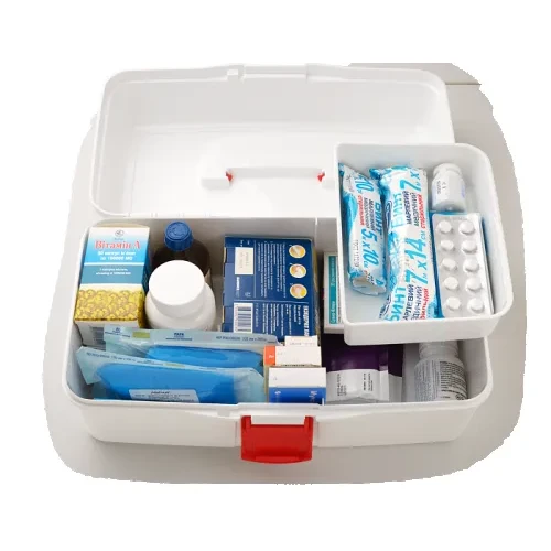 Аптечка-органайзер біла з ручкою та знімним лотком для медикаментів, 355х215х155 мм, ПП