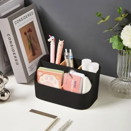 Органайзер для дрібниць MVM MY HOME чорний/дерево, 190х116х106 мм, поліпропілен та бамбук