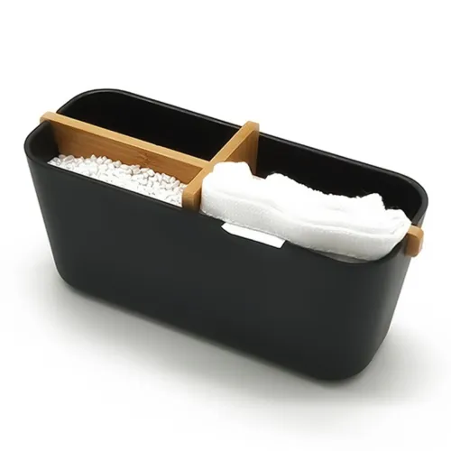 Органайзер для дрібниць MVM MY HOME, чорний/дерево, поліпропілен та бамбук, 200х82х89 мм