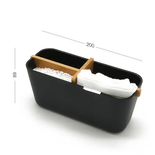 Органайзер для дрібниць MVM MY HOME, чорний/дерево, поліпропілен та бамбук, 200х82х89 мм