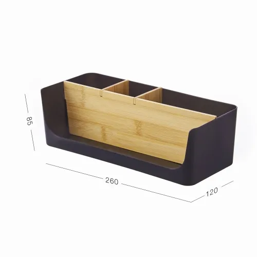 Органайзер для дрібниць MVM MY HOME, чорний/дерево, поліпропілен та бамбук, 200х82х89 мм