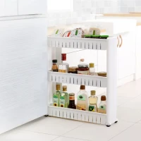 Вузька триярусна етажерка на колесах, біла, 720х540х120 мм, поліпропілен