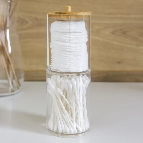 Органайзер подвійний для ватних дисків та паличок МВМ MY HOME, 72х181 мм, прозорий/дерево