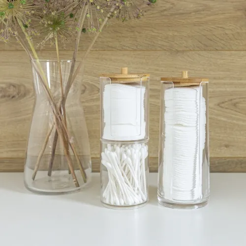 Органайзер подвійний для ватних дисків та паличок МВМ MY HOME, 72х181 мм, прозорий/дерево