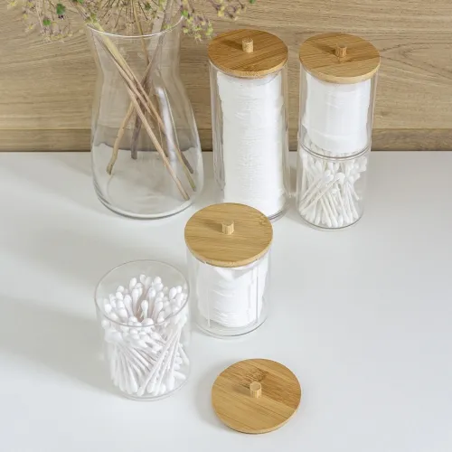 Органайзер подвійний для ватних дисків та паличок МВМ MY HOME, 72х181 мм, прозорий/дерево