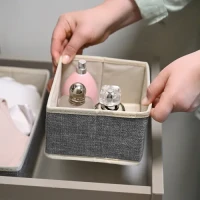 Ящик для зберігання МВМ MY HOME 150х150х100 мм світло-сірий текстильний органайзер