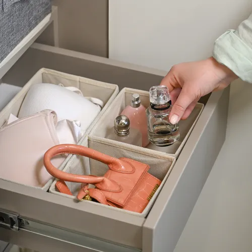 Ящик для хранения МВМ MY HOME 150х150х100 мм светло-серый текстильный органайзер