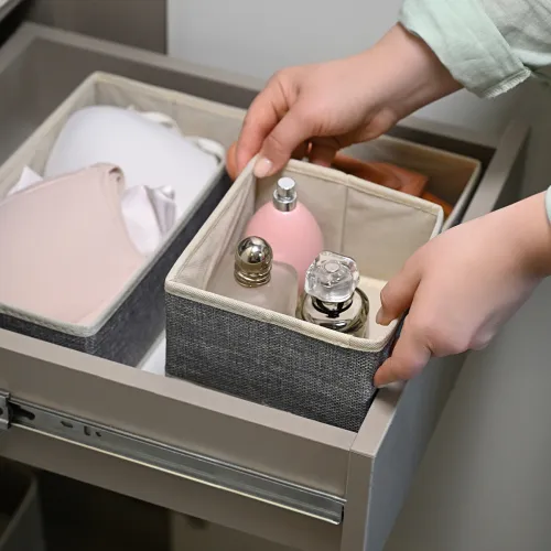 Ящик для хранения МВМ MY HOME 150х150х100 мм светло-серый текстильный органайзер