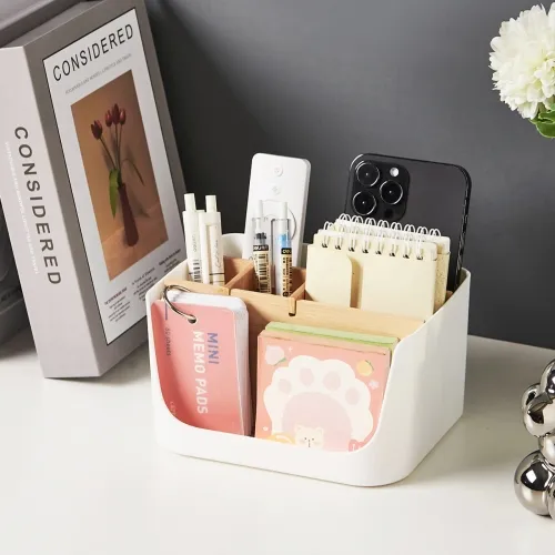 Органайзер для дрібниць МВМ MY HOME Scandinavia білий/дерево 170х135х95 мм