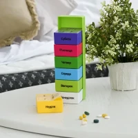 Органайзер для таблеток на 7 днів, зелений, прямокутний, із поліпропілену, 200х60х64 мм