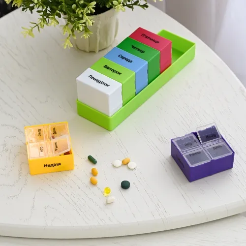 Органайзер для таблеток на 7 днів, зелений, прямокутний, із поліпропілену, 200х60х64 мм
