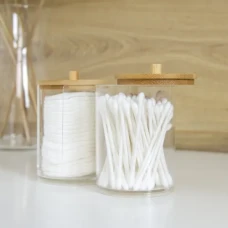 Органайзер для ватних паличок МВМ MY HOME, 72х94 мм, прозорий/дерево, полістирол та бамбук